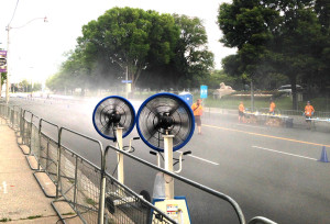 Misting fans for runners